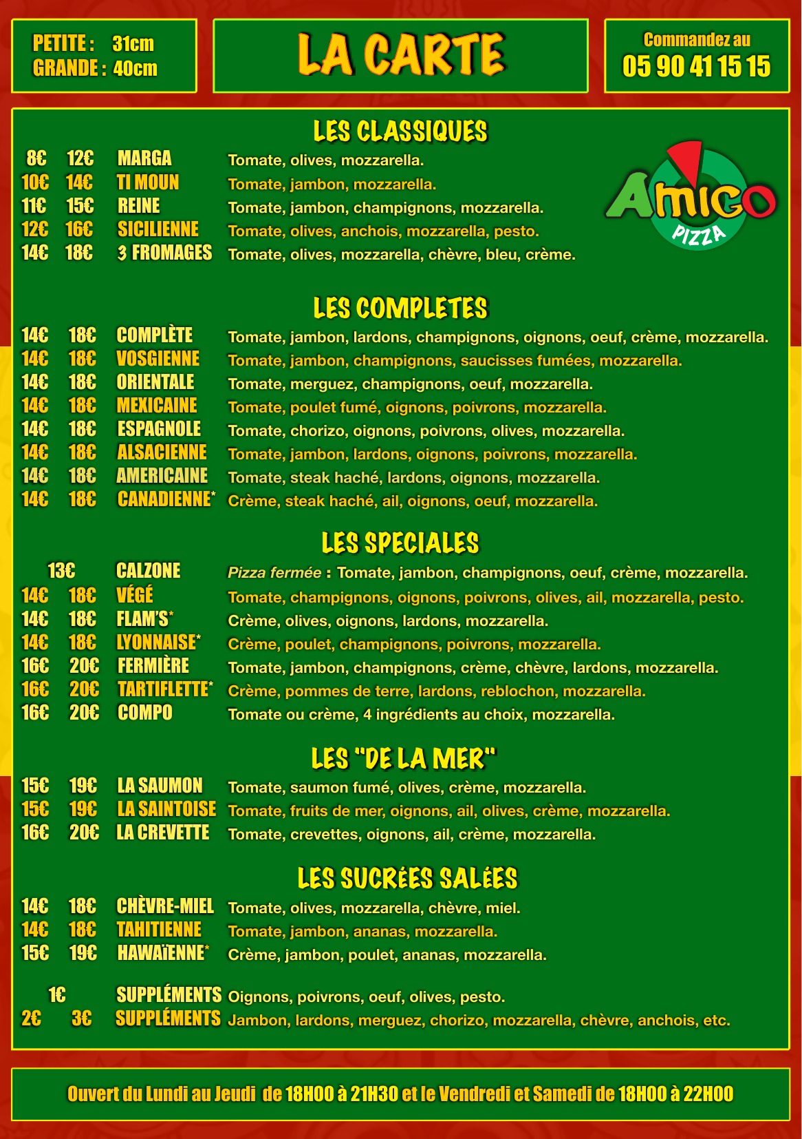 Carte complète Amigo Pizza